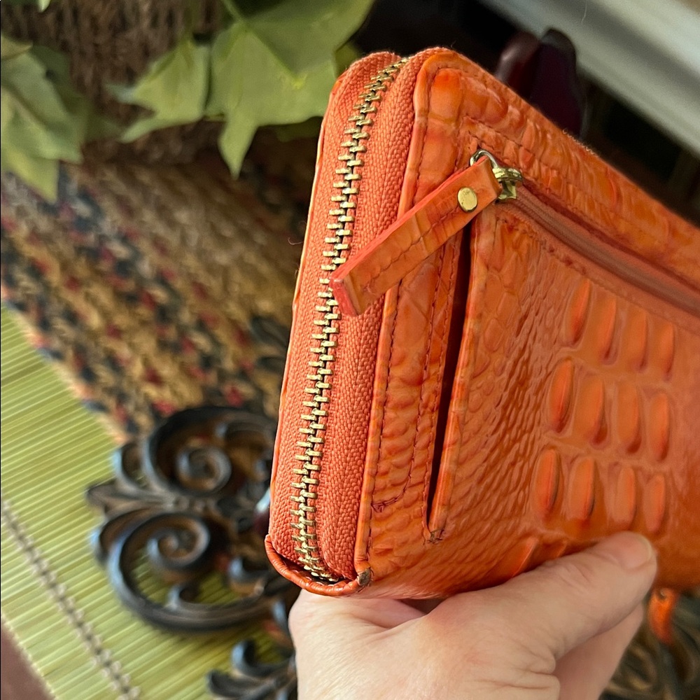Brahmin Orange/Coral Croc-Embossed Zip Around Wallet -Leather. USED but GUC - Picture 10 of 15